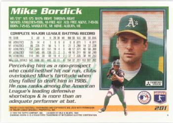 1995 Topps #281 Mike Bordick Back