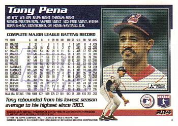 1995 Topps #284 Tony Pena Back