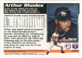 1995 Topps #289 Arthur Rhodes Back