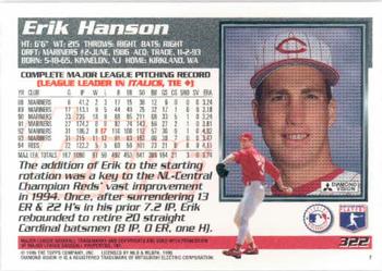 1995 Topps #322 Erik Hanson Back