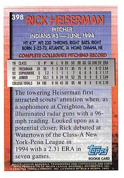 1995 Topps #398 Rick Heiserman Back