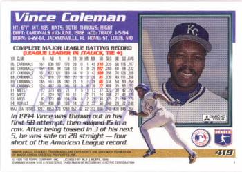 1995 Topps #419 Vince Coleman Back