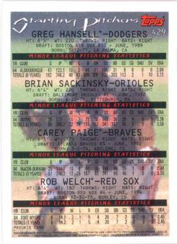 1995 Topps #429 Greg Hansell / Brian Sackinsky / Carey Paige / Rob Welch Back