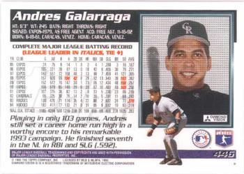 1995 Topps #446 Andres Galarraga Back