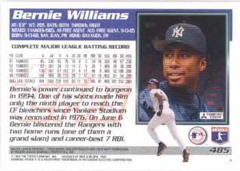 1995 Topps #485 Bernie Williams Back