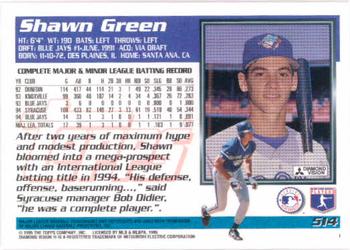 1995 Topps #514 Shawn Green Back