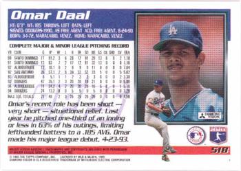 1995 Topps #518 Omar Daal Back