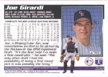 1995 Topps #539 Joe Girardi Back