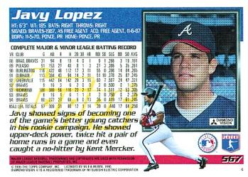1995 Topps #567 Javy Lopez Back