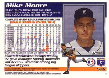 1995 Topps #576 Mike Moore Back