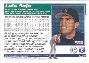 1995 Topps #583 Luis Sojo Back