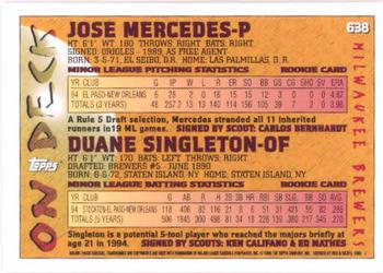 1995 Topps #638 Jose Mercedes / Duane Singleton Back