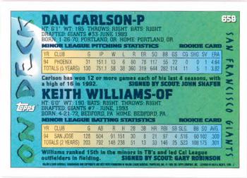1995 Topps #658 Dan Carlson / Keith Williams Back