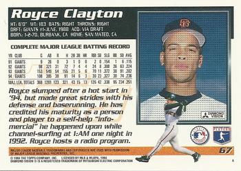 1995 Topps #67 Royce Clayton Back