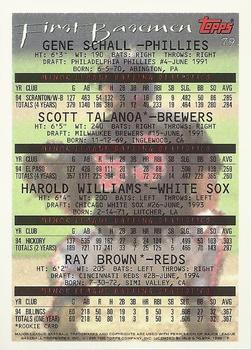 1995 Topps #79 Gene Schall / Scott Talanoa / Harold Williams / Ray Brown Back