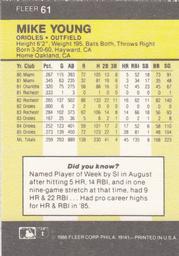 1986 Fleer Classic Miniatures #61 Mike Young Back