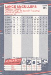 1988 Fleer Classic Miniatures #114 Lance McCullers Back
