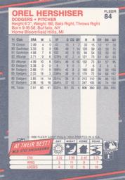 1988 Fleer Classic Miniatures #84 Orel Hershiser Back