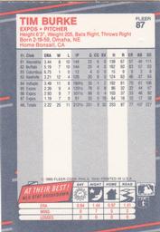 1988 Fleer Classic Miniatures #87 Tim Burke Back