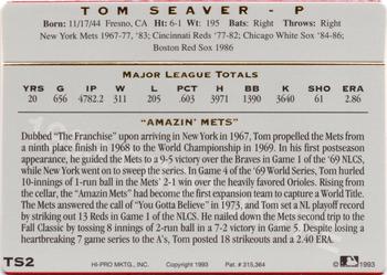1993 Action Packed Promos Tom Seaver #TS2 Tom Seaver Back