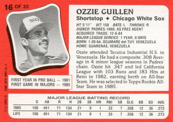 1986 Topps Kay-Bee Young Superstars of Baseball #16 Ozzie Guillen Back