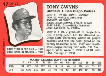 1986 Topps Kay-Bee Young Superstars of Baseball #17 Tony Gwynn Back