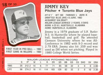 1986 Topps Kay-Bee Young Superstars of Baseball #18 Jimmy Key Back