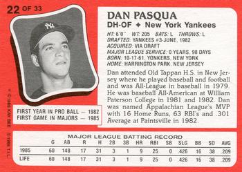 1986 Topps Kay-Bee Young Superstars of Baseball #22 Dan Pasqua Back