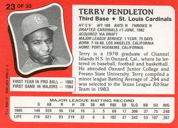 1986 Topps Kay-Bee Young Superstars of Baseball #23 Terry Pendleton Back