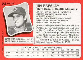 1986 Topps Kay-Bee Young Superstars of Baseball #24 Jim Presley Back