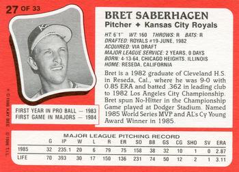 1986 Topps Kay-Bee Young Superstars of Baseball #27 Bret Saberhagen Back