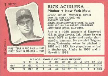 1986 Topps Kay-Bee Young Superstars of Baseball #1 Rick Aguilera Back