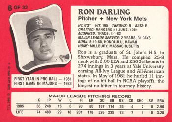 1986 Topps Kay-Bee Young Superstars of Baseball #6 Ron Darling Back
