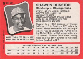 1986 Topps Kay-Bee Young Superstars of Baseball #9 Shawon Dunston Back