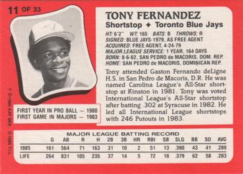 1986 Topps Kay-Bee Young Superstars of Baseball #11 Tony Fernandez Back