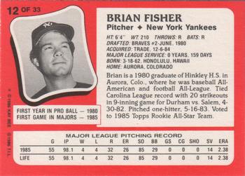 1986 Topps Kay-Bee Young Superstars of Baseball #12 Brian Fisher Back