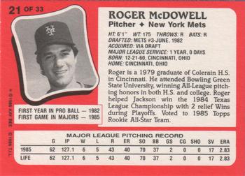 1986 Topps Kay-Bee Young Superstars of Baseball #21 Roger McDowell Back