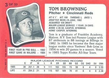 1986 Topps Kay-Bee Young Superstars of Baseball #3 Tom Browning Back