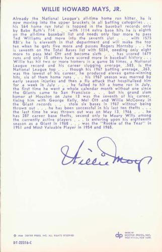 1968 Dexter Press All-Stars #8 Willie Mays Back
