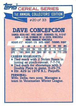 1984 Topps Cereal Series #20 Dave Concepcion Back