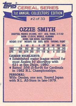 1984 Topps Cereal Series #2 Ozzie Smith Back