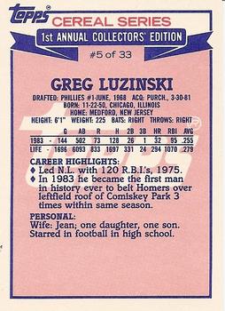 1984 Topps Cereal Series #5 Greg Luzinski Back