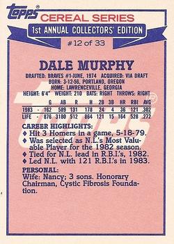 1984 Topps Cereal Series #12 Dale Murphy Back