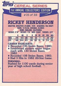 1984 Topps Cereal Series #15 Rickey Henderson Back