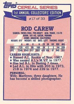 1984 Topps Cereal Series #17 Rod Carew Back