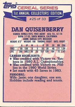 1984 Topps Cereal Series #25 Dan Quisenberry Back