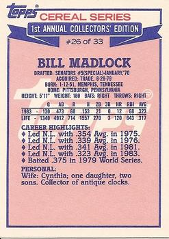 1984 Topps Cereal Series #26 Bill Madlock Back