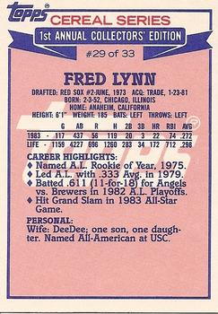 1984 Topps Cereal Series #29 Fred Lynn Back