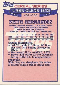 1984 Topps Cereal Series #32 Keith Hernandez Back