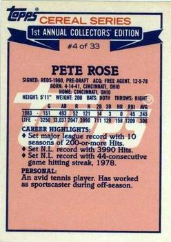 1984 Topps Cereal Series #4 Pete Rose Back